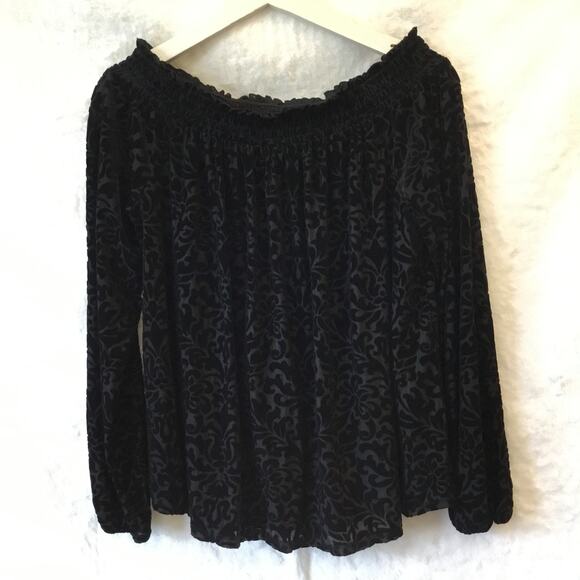 LOFT Black Velvet Flower Off Shoulder Top - Picture 7 of 11